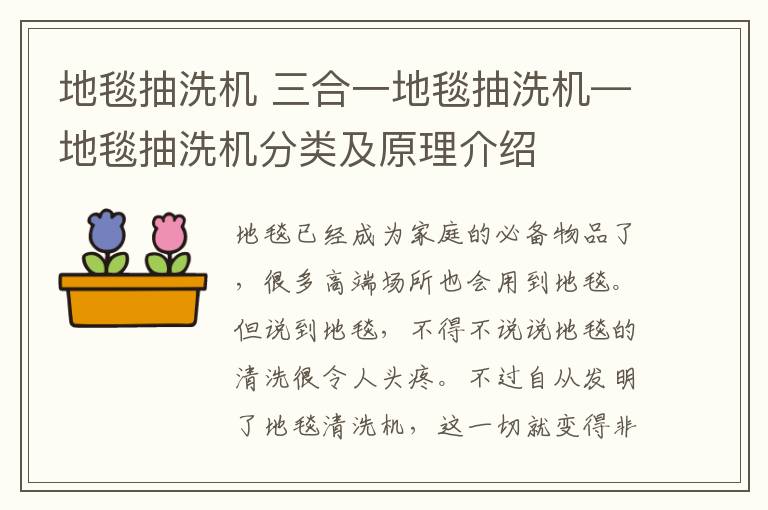 地毯抽洗机 三合一地毯抽洗机—地毯抽洗机分类及原理介绍