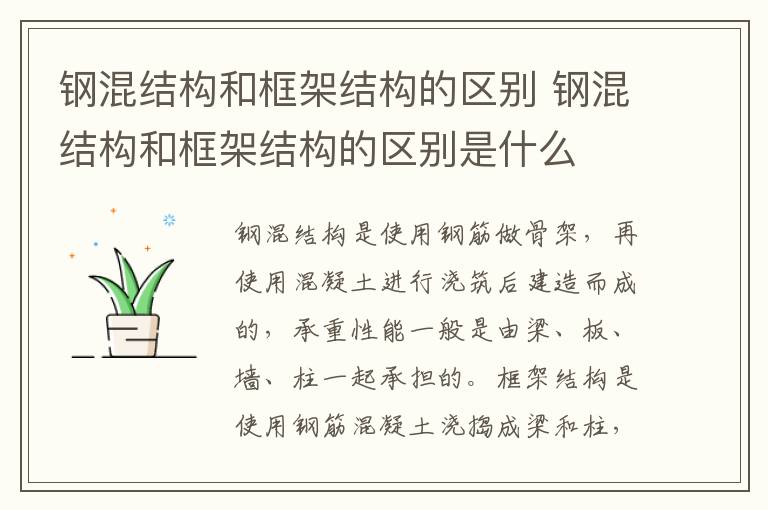 钢混结构和框架结构的区别 钢混结构和框架结构的区别是什么