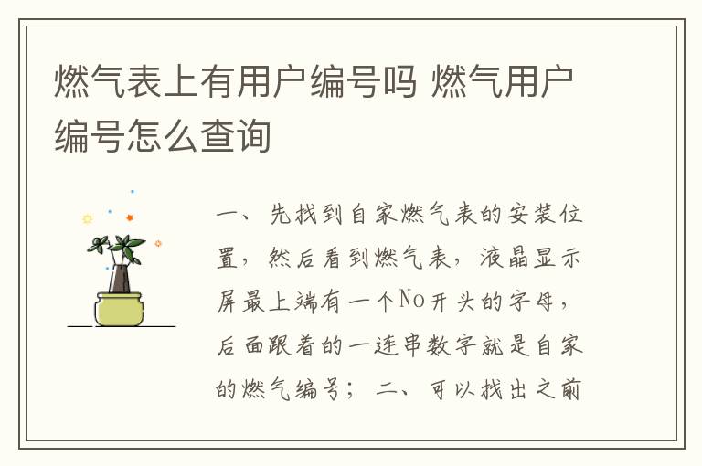 燃气表上有用户编号吗 燃气用户编号怎么查询