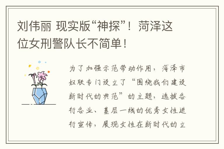 刘伟丽 现实版“神探”！菏泽这位女刑警队长不简单！