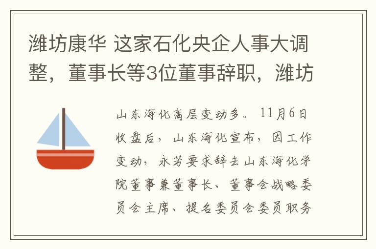 潍坊康华 这家石化央企人事大调整，董事长等3位董事辞职，潍坊国资接盘