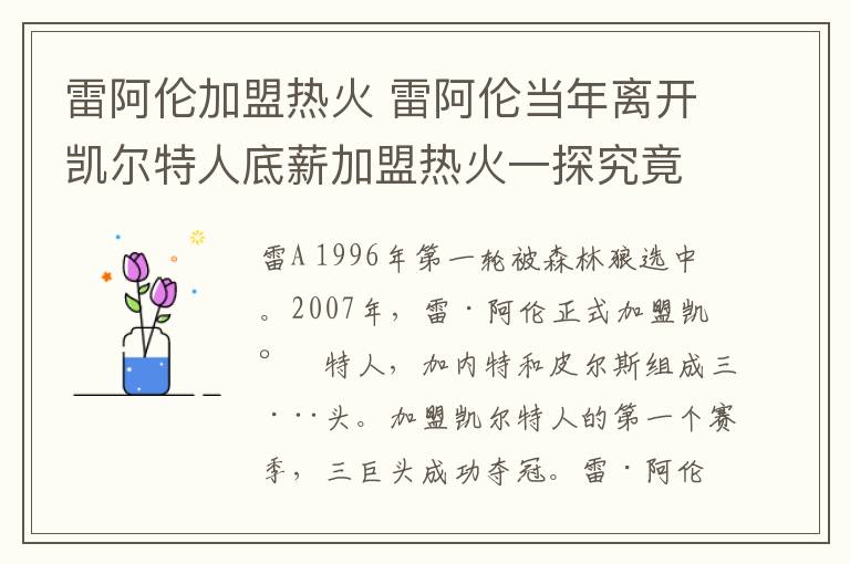 雷阿伦加盟热火 雷阿伦当年离开凯尔特人底薪加盟热火一探究竟，以下几点为关键！