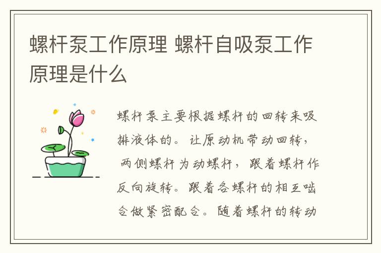 螺杆泵工作原理 螺杆自吸泵工作原理是什么