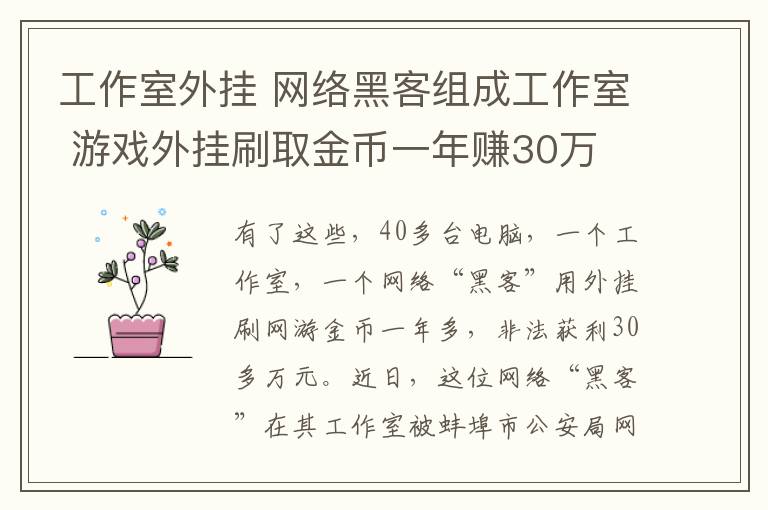 工作室外挂 网络黑客组成工作室 游戏外挂刷取金币一年赚30万
