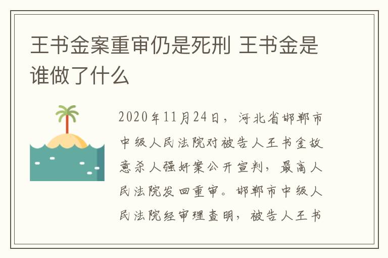 王书金案重审仍是死刑 王书金是谁做了什么
