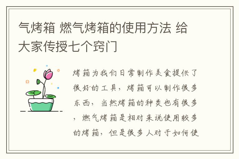 气烤箱 燃气烤箱的使用方法 给大家传授七个窍门