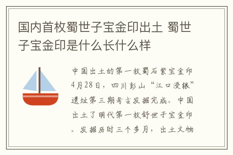 国内首枚蜀世子宝金印出土 蜀世子宝金印是什么长什么样