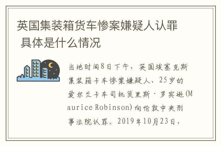 英国集装箱货车惨案嫌疑人认罪 具体是什么情况