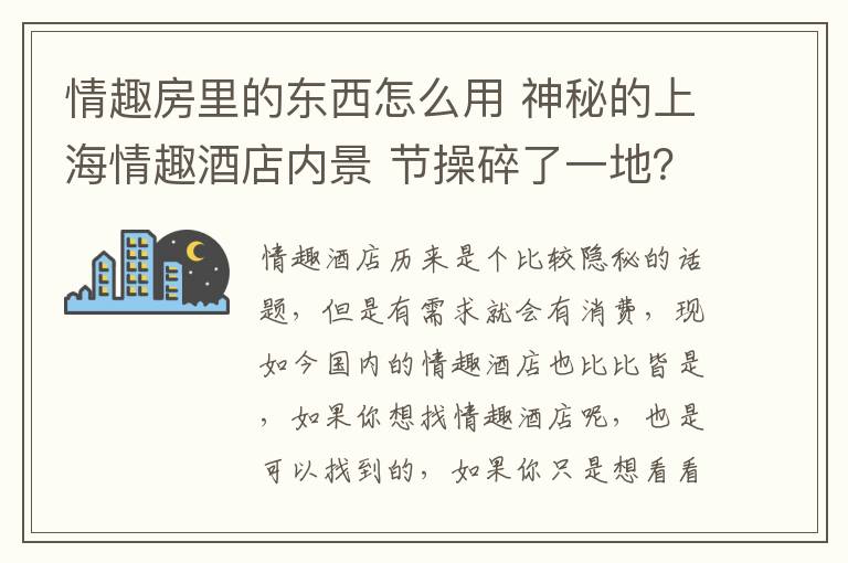 情趣房里的东西怎么用 神秘的上海情趣酒店内景 节操碎了一地？（组图）