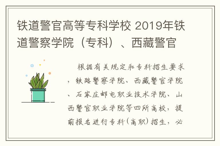 铁道警官高等专科学校 2019年铁道警察学院（专科）、西藏警官高等专科学校、石家庄邮电职业技术学院和山西警官职业学院面试（体检、体能测试）工作的公告