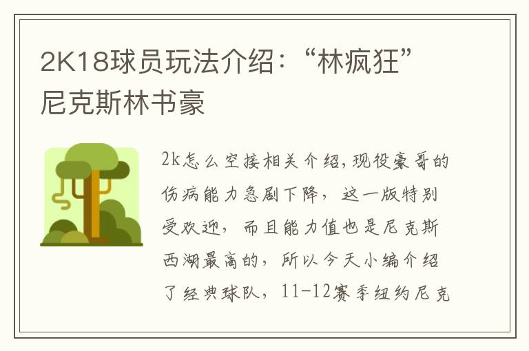 2K18球员玩法介绍：“林疯狂”尼克斯林书豪