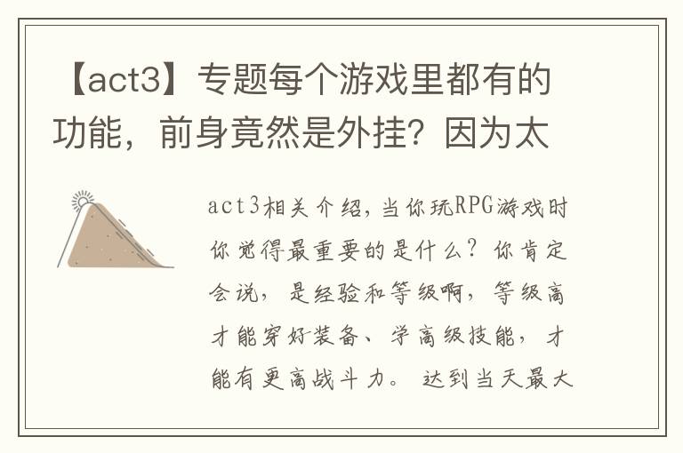 【act3】专题每个游戏里都有的功能，前身竟然是外挂？因为太经典而被保留