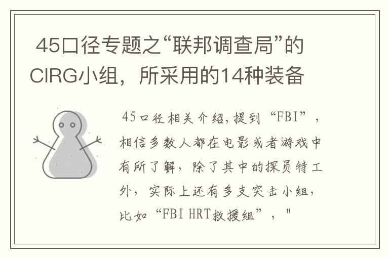 45口径专题之“联邦调查局”的CIRG小组，所采用的14种装备