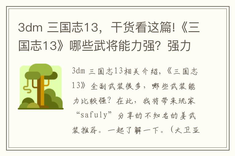 3dm 三国志13，干货看这篇!《三国志13》哪些武将能力强？强力武将推荐