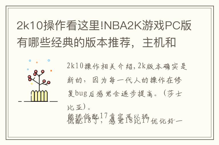 2k10操作看这里!NBA2K游戏PC版有哪些经典的版本推荐，主机和PC版玩2K区别大吗？