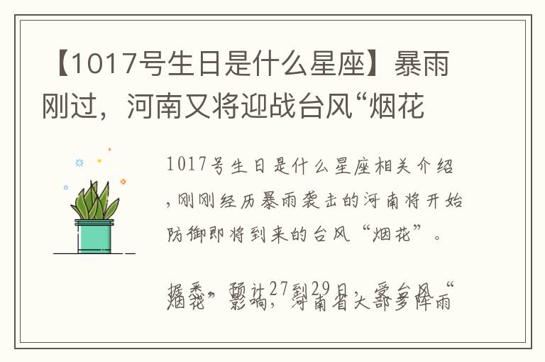 【1017号生日是什么星座】暴雨刚过，河南又将迎战台风“烟花”