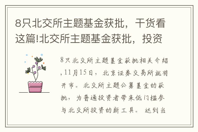 8只北交所主题基金获批，干货看这篇!北交所主题基金获批，投资者可实现低门槛参与