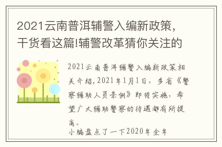2021云南普洱辅警入编新政策，干货看这篇!辅警改革猜你关注的还是福利待遇