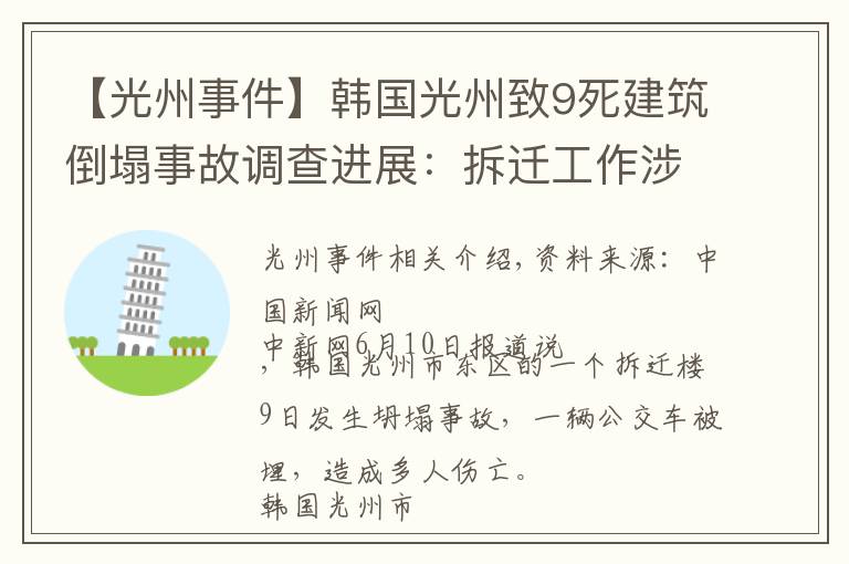 【光州事件】韩国光州致9死建筑倒塌事故调查进展：拆迁工作涉违规操作