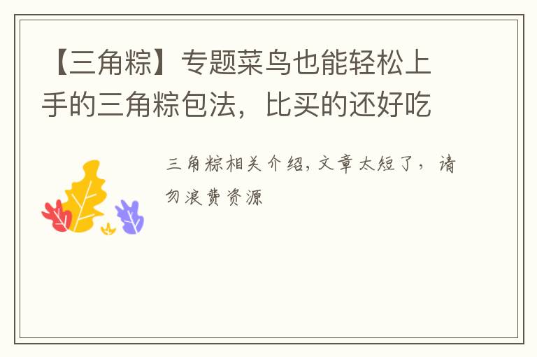 【三角粽】专题菜鸟也能轻松上手的三角粽包法，比买的还好吃，油而不腻糯而不粘