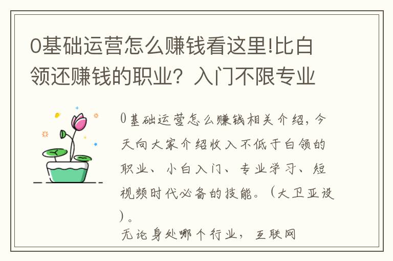 0基础运营怎么赚钱看这里!比白领还赚钱的职业？入门不限专业？人人可做？