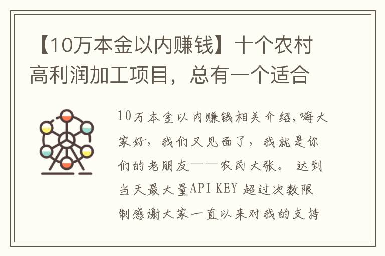 【10万本金以内赚钱】十个农村高利润加工项目，总有一个适合你，想赚的快来学