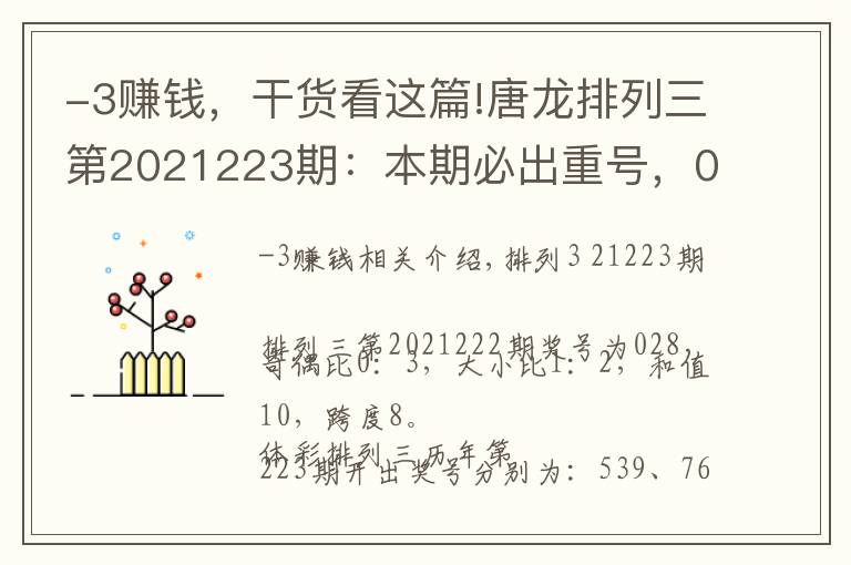 -3赚钱，干货看这篇!唐龙排列三第2021223期：本期必出重号，02两码继续赚钱