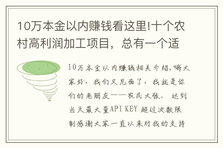 10万本金以内赚钱看这里!十个农村高利润加工项目，总有一个适合你，想赚的快来学
