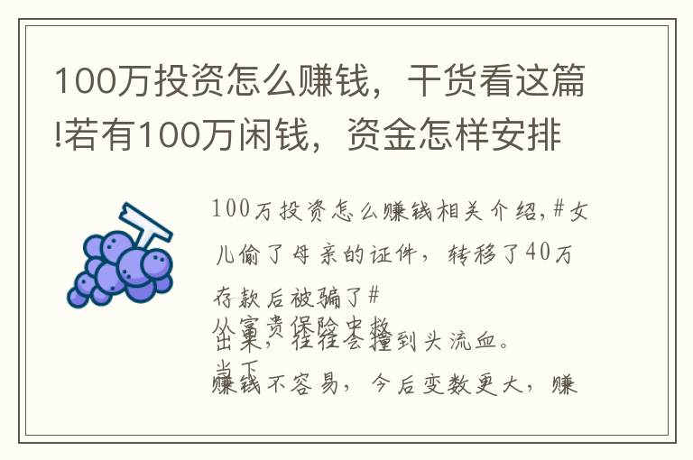 100万投资怎么赚钱，干货看这篇!若有100万闲钱，资金怎样安排才会万无一失