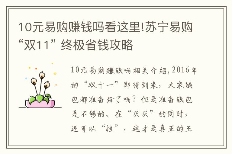 10元易购赚钱吗看这里!苏宁易购“双11” 终极省钱攻略