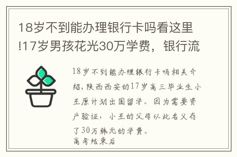 18岁不到能办理银行卡吗看这里!17岁男孩花光30万学费，银行流水曝光：有些事，你不告诉孩子，他永远不懂