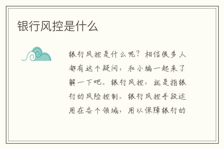 银行风控是什么