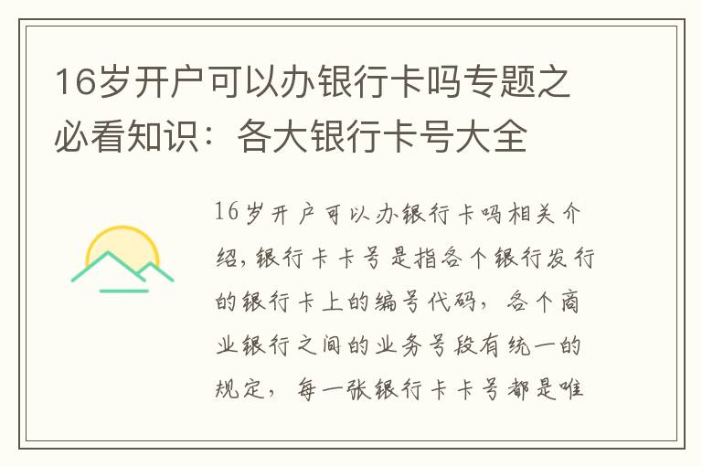 16岁开户可以办银行卡吗专题之必看知识：各大银行卡号大全