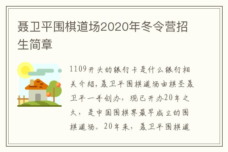 聂卫平围棋道场2020年冬令营招生简章