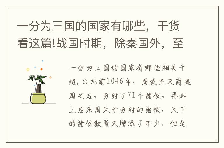 一分为三国的国家有哪些，干货看这篇!战国时期，除秦国外，至少还有4个国家，有实力统一天下