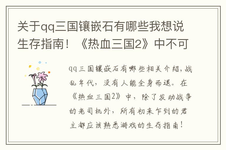 关于qq三国镶嵌石有哪些我想说生存指南！《热血三国2》中不可不知的事