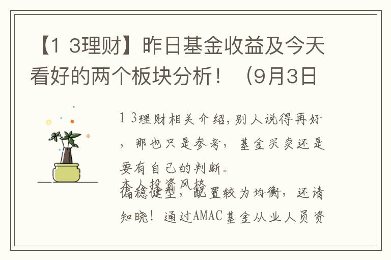 【1 3理财】昨日基金收益及今天看好的两个板块分析！（9月3日）