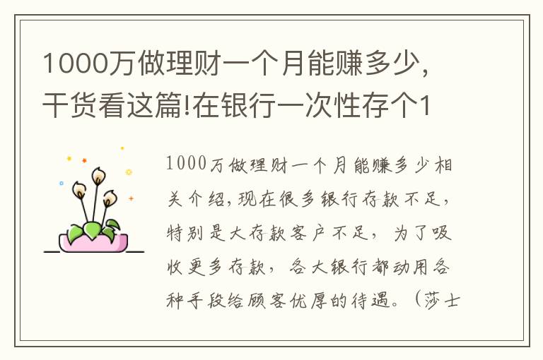 1000万做理财一个月能赚多少，干货看这篇!在银行一次性存个1000万，银行会给什么待遇？