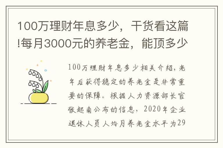 100万理财年息多少，干货看这篇!每月3000元的养老金，能顶多少钱的存款呢？值不值100万？