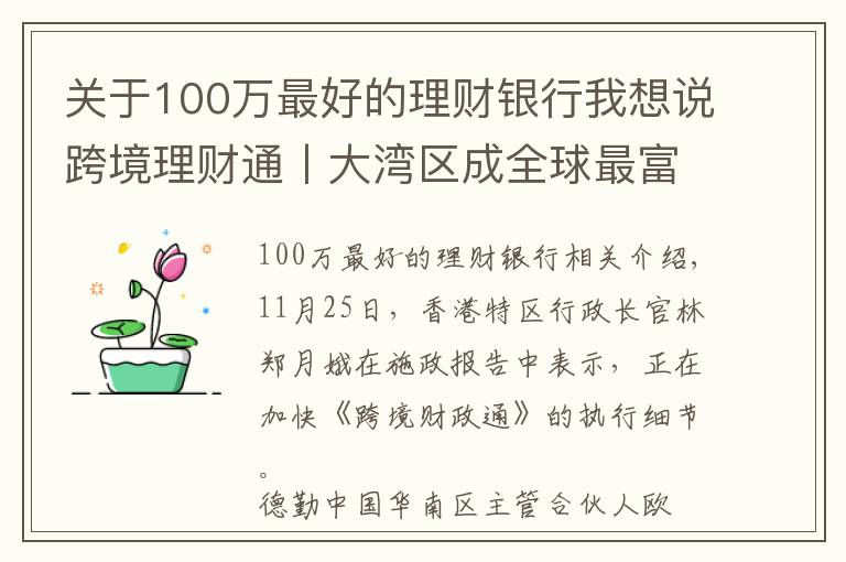 关于100万最好的理财银行我想说跨境理财通丨大湾区成全球最富地区 理财通启动后16家银行将拔得头筹？