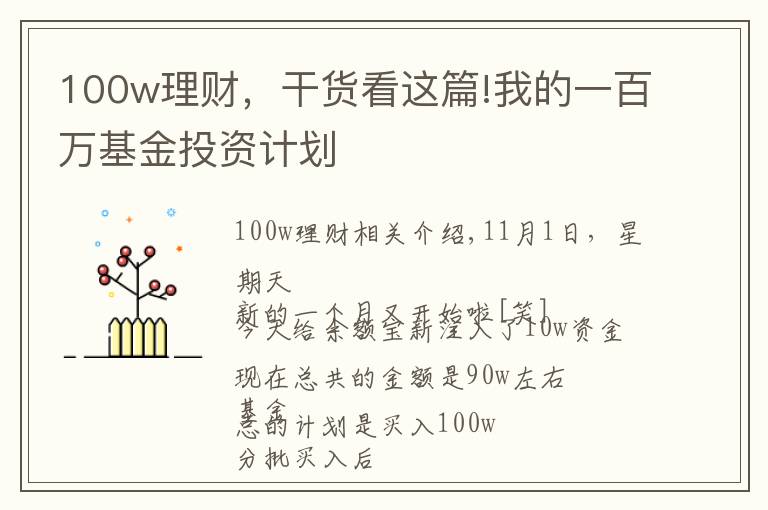 100w理财，干货看这篇!我的一百万基金投资计划
