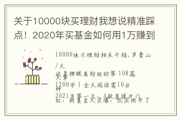 关于10000块买理财我想说精准踩点！2020年买基金如何用1万赚到16万