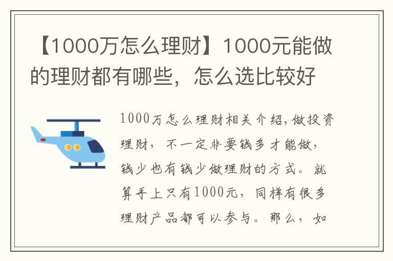 【1000万怎么理财】1000元能做的理财都有哪些，怎么选比较好？