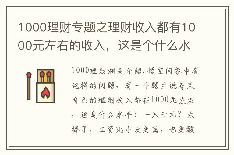 1000理财专题之理财收入都有1000元左右的收入，这是个什么水平？
