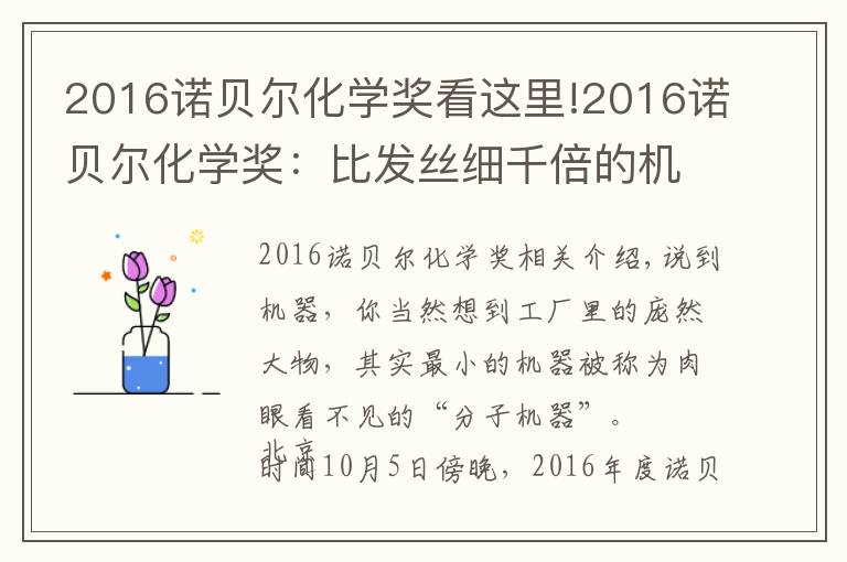 2016诺贝尔化学奖看这里!2016诺贝尔化学奖：比发丝细千倍的机器，桃李遍中国的发明人