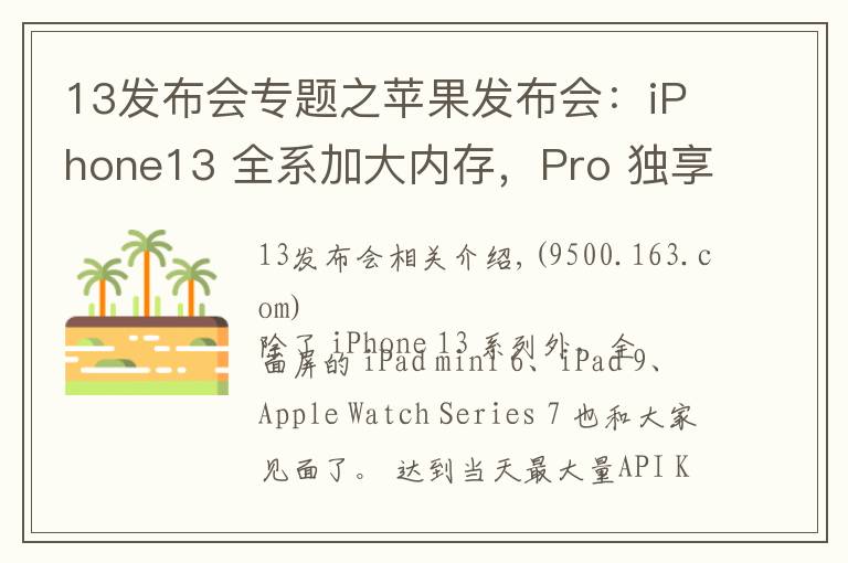 13发布会专题之苹果发布会：iPhone13 全系加大内存，Pro 独享高刷，价格真十三香