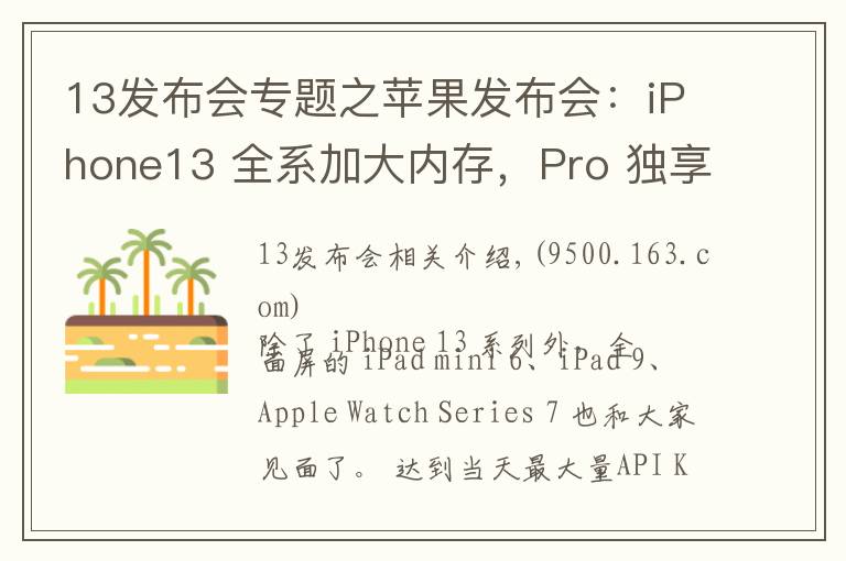 13发布会专题之苹果发布会：iPhone13 全系加大内存，Pro 独享高刷，价格真十三香