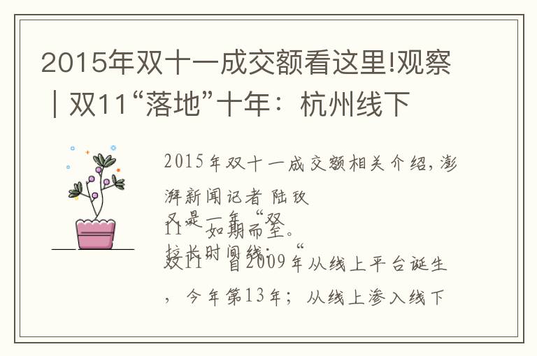 2015年双十一成交额看这里!观察｜双11“落地”十年：杭州线下百货商场的“冰与火”