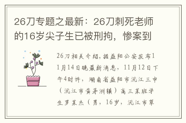 26刀专题之最新：26刀刺死老师的16岁尖子生已被刑拘，惨案到底怎么发生的？