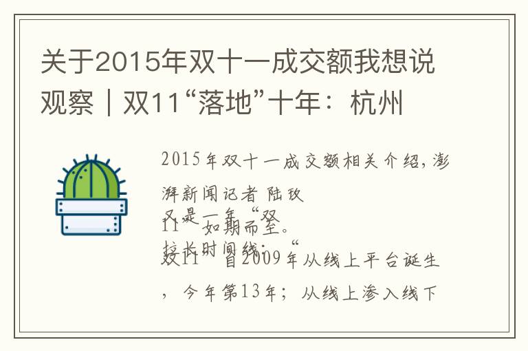 关于2015年双十一成交额我想说观察｜双11“落地”十年：杭州线下百货商场的“冰与火”